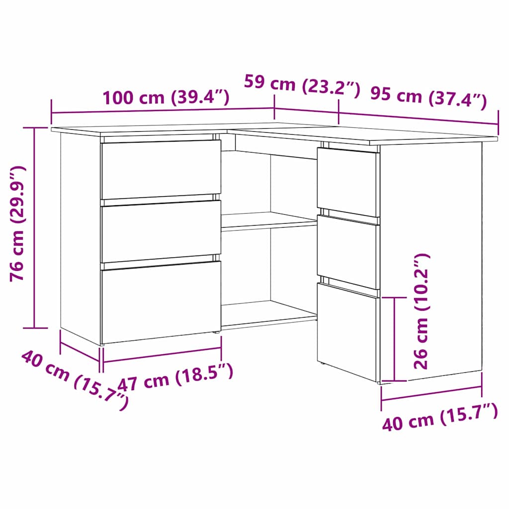 Corner Desk Black oak 145 x 100 x 76 cm Engineered wood