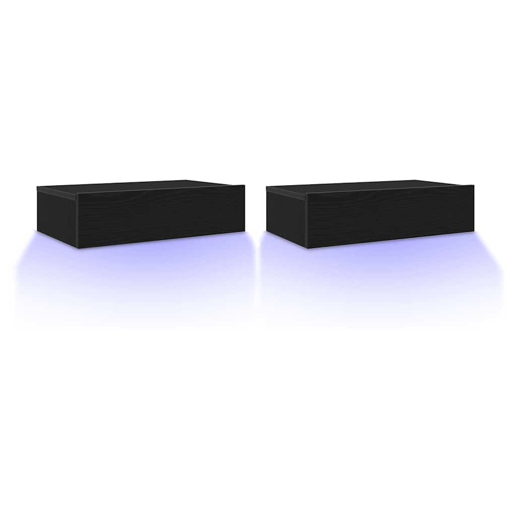 TV Cabinets with LED Lights 2 pcs Black Oak 60x35x15.5 cm