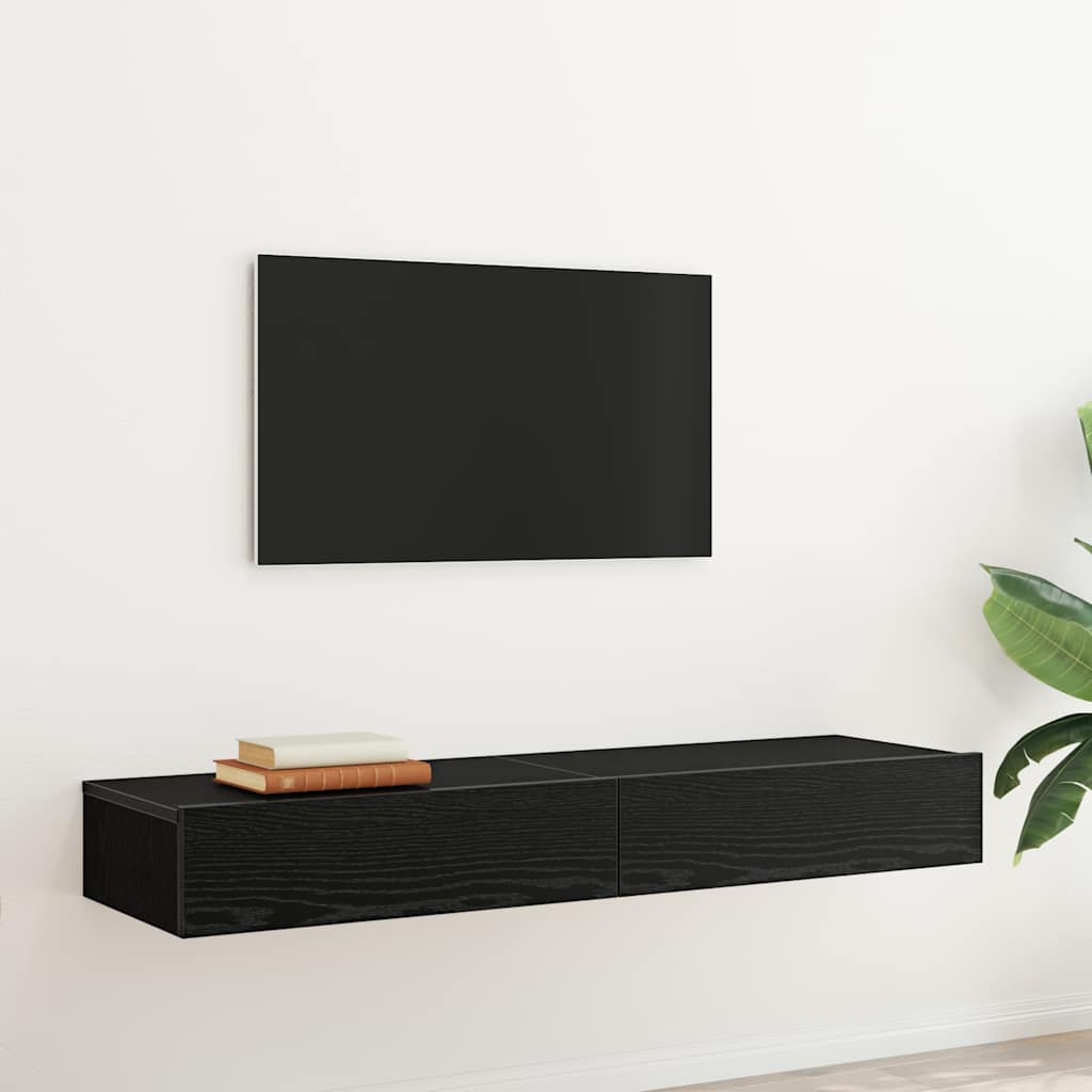 TV Cabinets with LED Lights 2 pcs Black Oak 60x35x15.5 cm