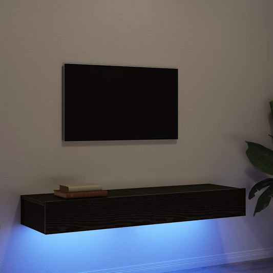 TV Cabinets with LED Lights 2 pcs Black Oak 60x35x15.5 cm
