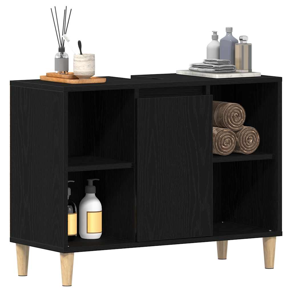 Sink Cabinet Black Oak 80x33x60 cm Engineered Wood