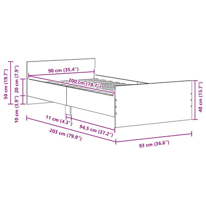 Bed Frame without Mattress Black Oak 90x200 cm Engineered Wood