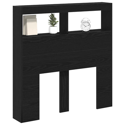 Headboard Cabinet with LED Black Oak 100x17x102 cm