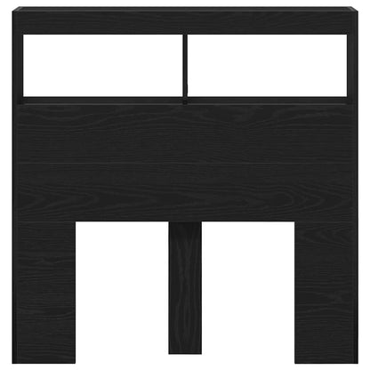 Headboard Cabinet with LED Black Oak 100x17x102 cm