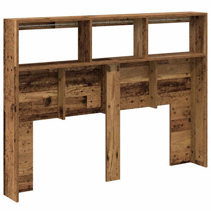 Headboard Cabinet with LED Old Wood 140x17x102 cm