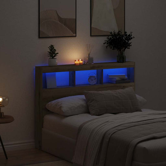 Headboard Cabinet with LED Artisan Oak 140x17x102 cm