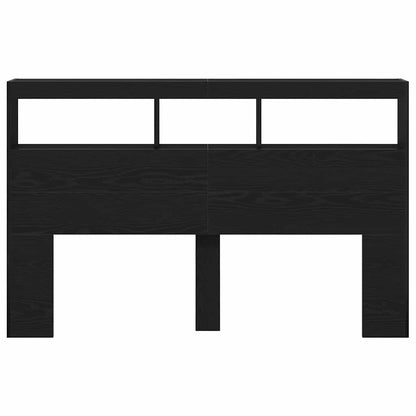Headboard Cabinet with LED Black Oak 160x17x102 cm