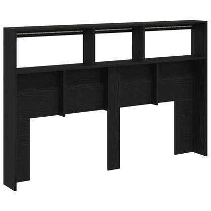 Headboard Cabinet with LED Black Oak 160x17x102 cm