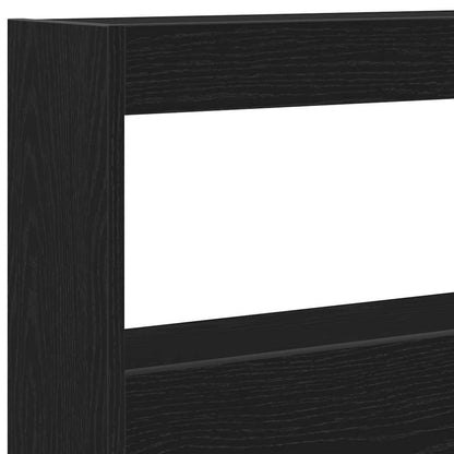 Headboard Cabinet with LED Black Oak 160x17x102 cm