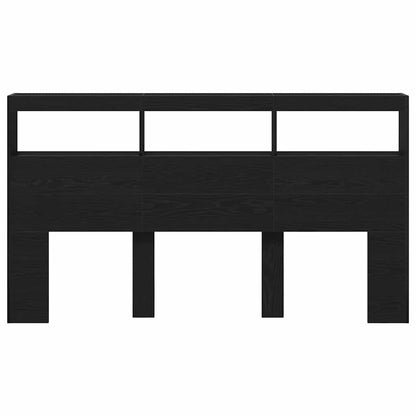 Headboard Cabinet with LED Black Oak 180x17x102 cm
