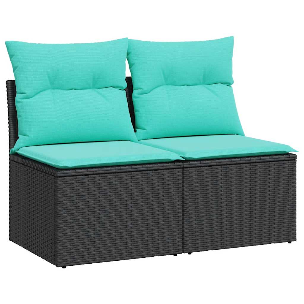 2 Piece Garden Sofa Set with Cushions Black Poly Rattan Acacia