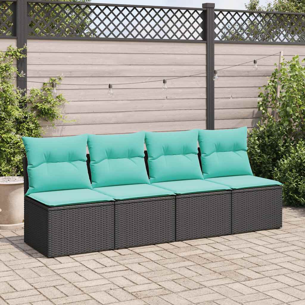 2 Piece Garden Sofa Set with Cushions Black Poly Rattan Acacia