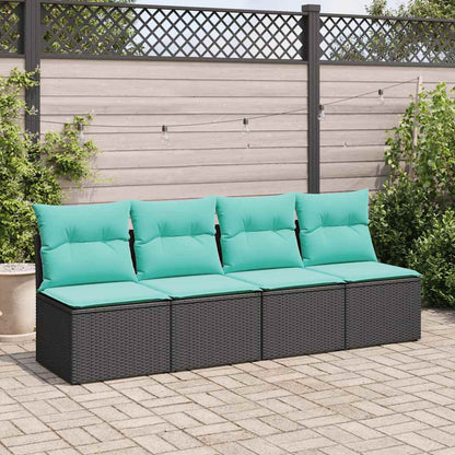 2 Piece Garden Sofa Set with Cushions Black Poly Rattan Acacia