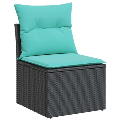 2 Piece Garden Sofa Set with Cushions Black Poly Rattan Acacia