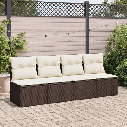 2 Piece Garden Sofa Set with Cushions Brown Poly Rattan Acacia