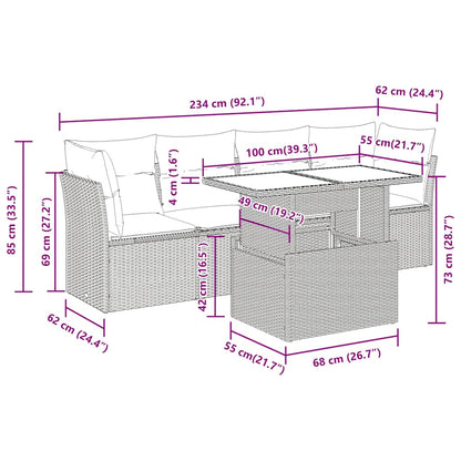 5 Piece Garden Sofa Set with Cushions Grey Poly Rattan Acacia