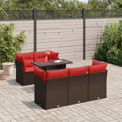 6 Piece Garden Sofa Set with Cushions Brown Poly Rattan Acacia