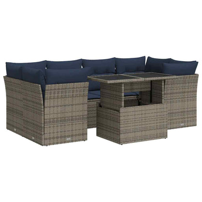 7 Piece Garden Sofa Set with Cushions Grey Poly Rattan Acacia