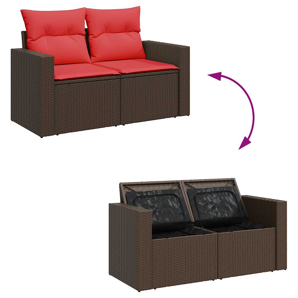 5 Piece Garden Sofa Set with Cushions Brown Poly Rattan Acacia