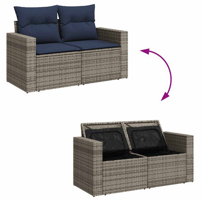 11 Piece Garden Sofa Set with Cushions Grey Poly Rattan Acacia