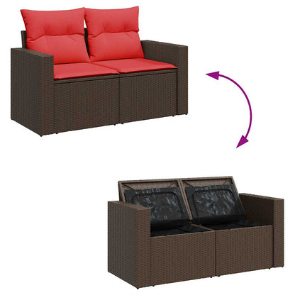 11 Piece Garden Sofa Set with Cushions Brown Poly Rattan Acacia
