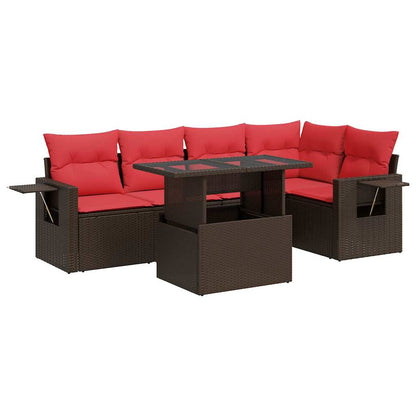 6 Piece Garden Sofa Set with Cushions Brown Poly Rattan Acacia