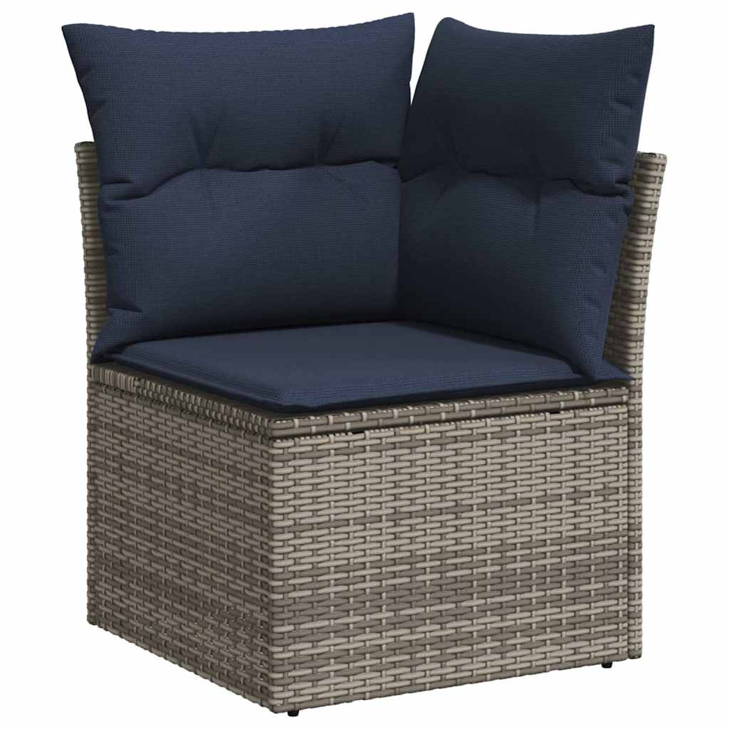 9 Piece Garden Sofa Set with Cushions Grey Poly Rattan