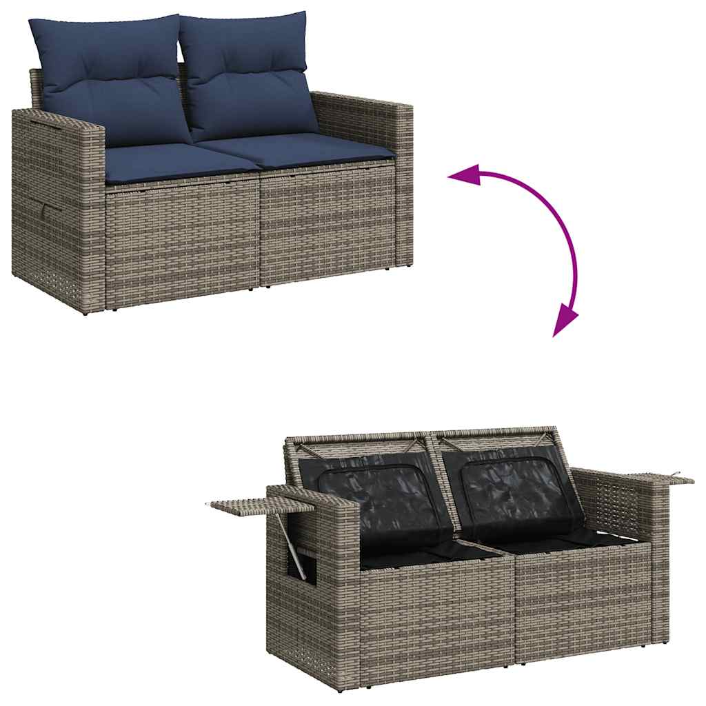 9 Piece Garden Sofa Set with Cushions Grey Poly Rattan