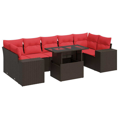 8 Piece Garden Sofa Set with Cushions Brown Poly Rattan Acacia