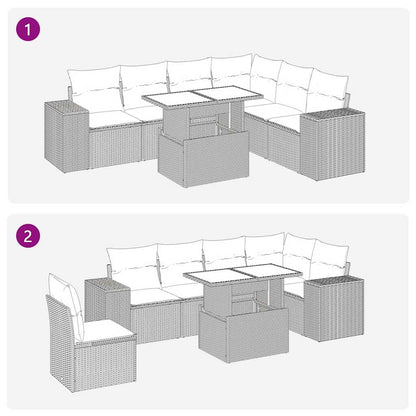 7 Piece Garden Sofa Set with Cushions Brown Poly Rattan Acacia