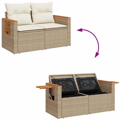 5 Piece Garden Sofa Set with Cushions Beige Poly Rattan Acacia