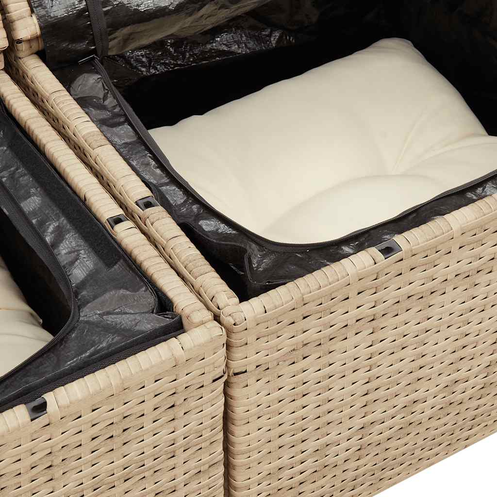 5 Piece Garden Sofa Set with Cushions Beige Poly Rattan Acacia