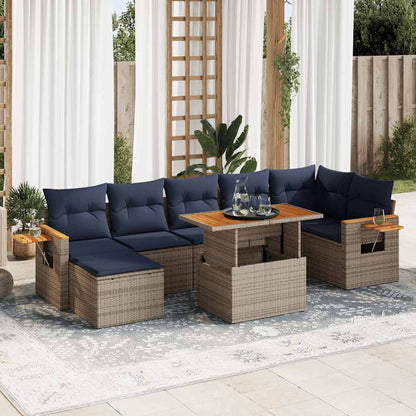 8 Piece Garden Sofa Set with Cushions Brown Poly Rattan Acacia