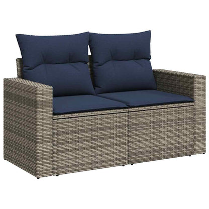 7 Piece Garden Sofa Set with Cushions Grey Poly Rattan Acacia