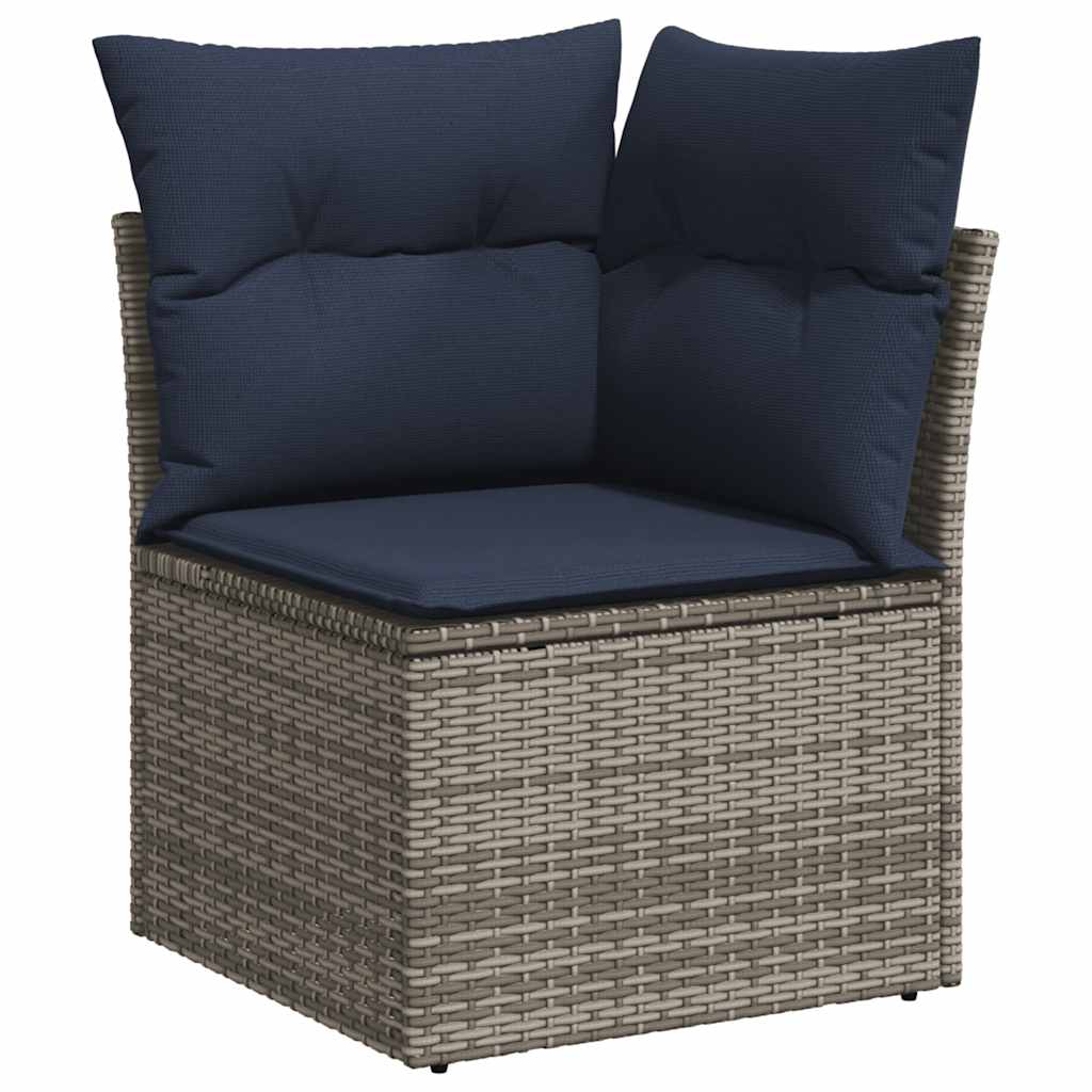 8 Piece Garden Sofa Set with Cushions Grey Poly Rattan Acacia