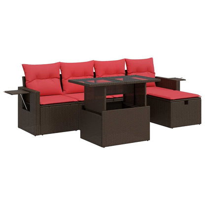 6 Piece Garden Sofa Set with Cushions Brown Poly Rattan