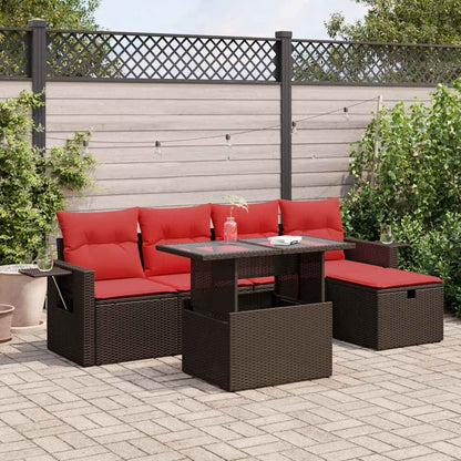 6 Piece Garden Sofa Set with Cushions Brown Poly Rattan