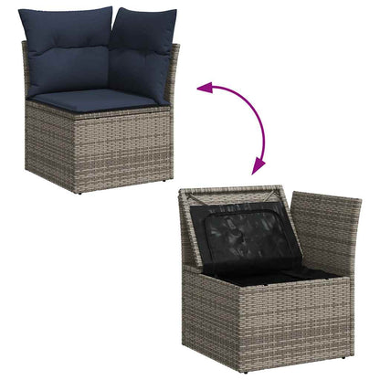 7 Piece Garden Sofa Set with Cushions Brown Poly Rattan Acacia