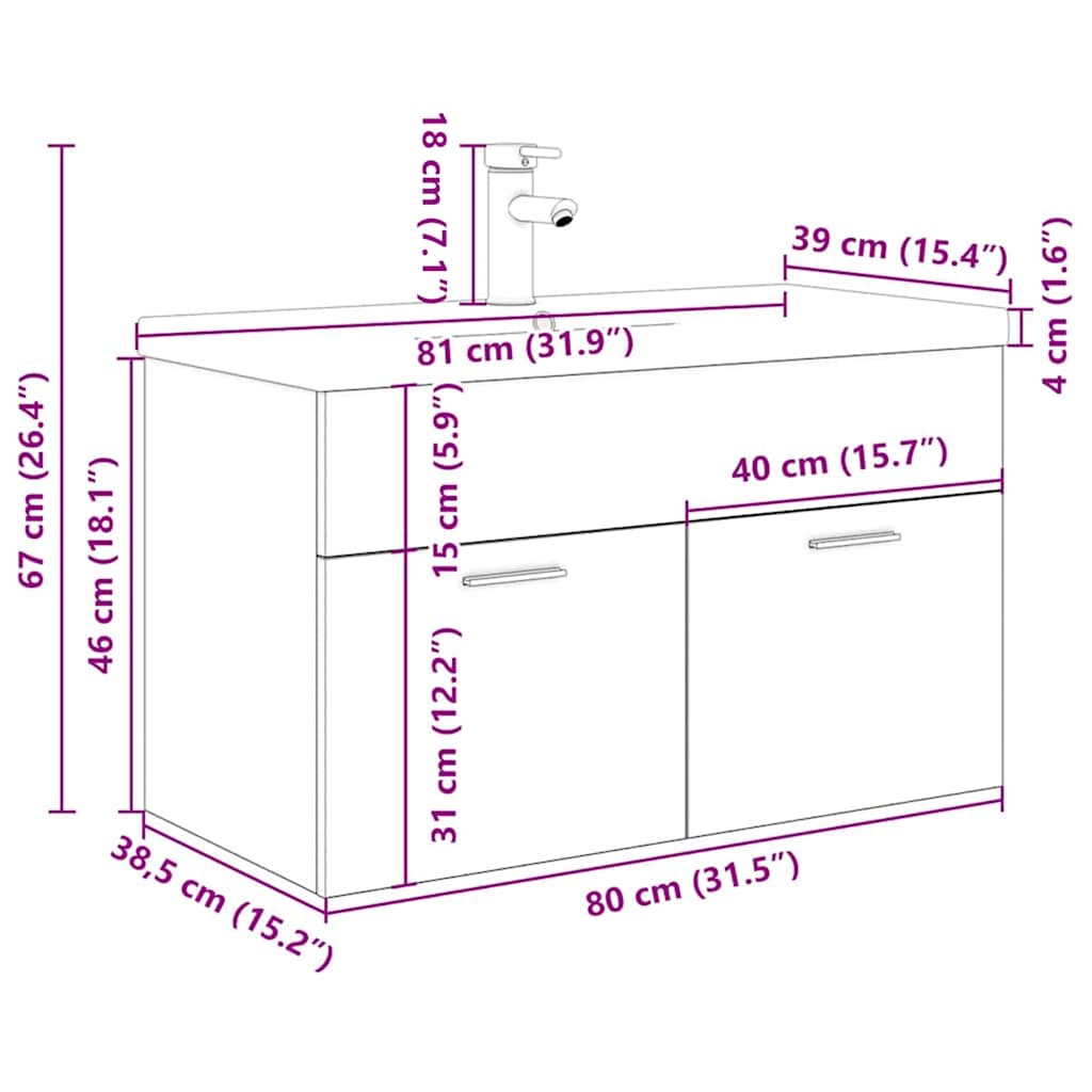 Sink Cabinet with Built-in Basin and Faucet Artisan Oak