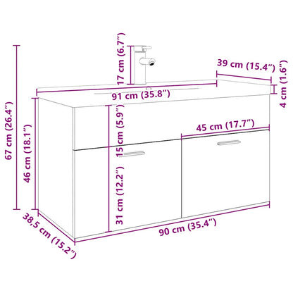 Sink Cabinet with Built-in Basin Old Wood Engineered Wood
