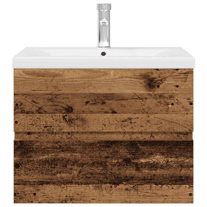 Sink Cabinet with Built-in Basin and Faucet Old Wood