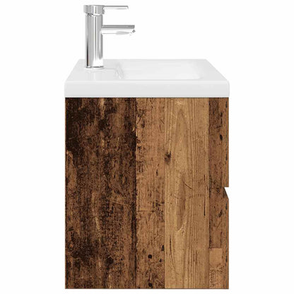 Sink Cabinet with Built-in Basin and Faucet Old Wood
