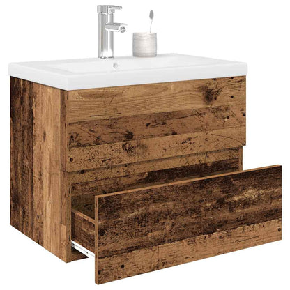 Sink Cabinet with Built-in Basin and Faucet Old Wood