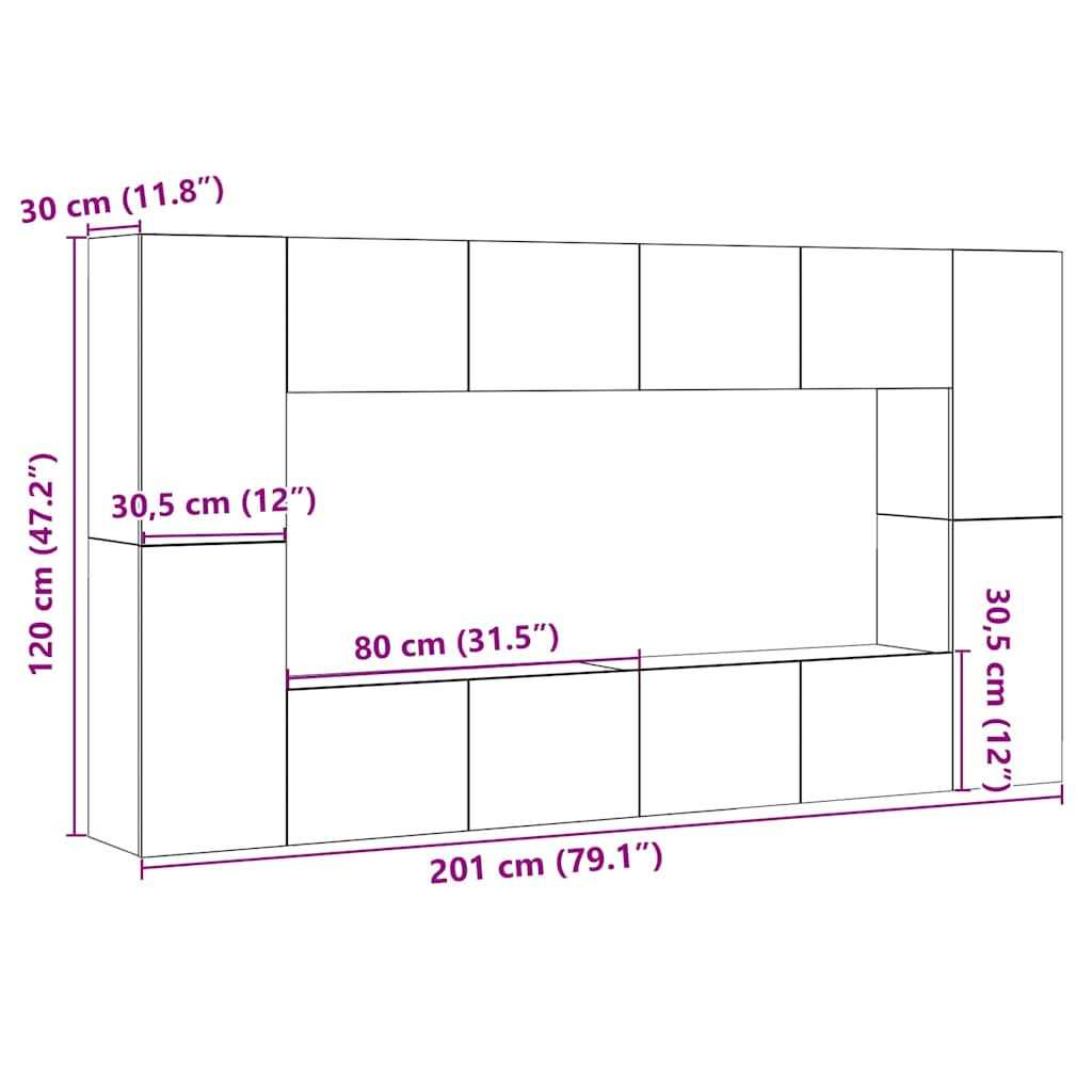 Wall Mounted TV cabinets 8 pcs Old Wood Engineered Wood