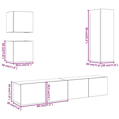 5 Piece TV Cabinet Set Wall-mounted Old Wood Engineered Wood