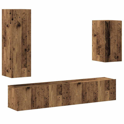 4 Piece TV Cabinet Set Wall-mounted Old Wood Engineered Wood