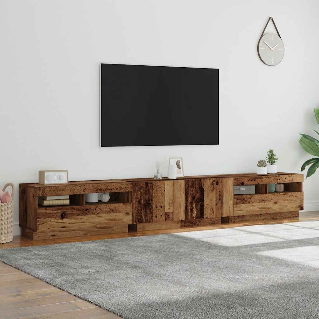 TV Cabinet with LED Lights Old Wood 260x35x40 cm Engineered Wood