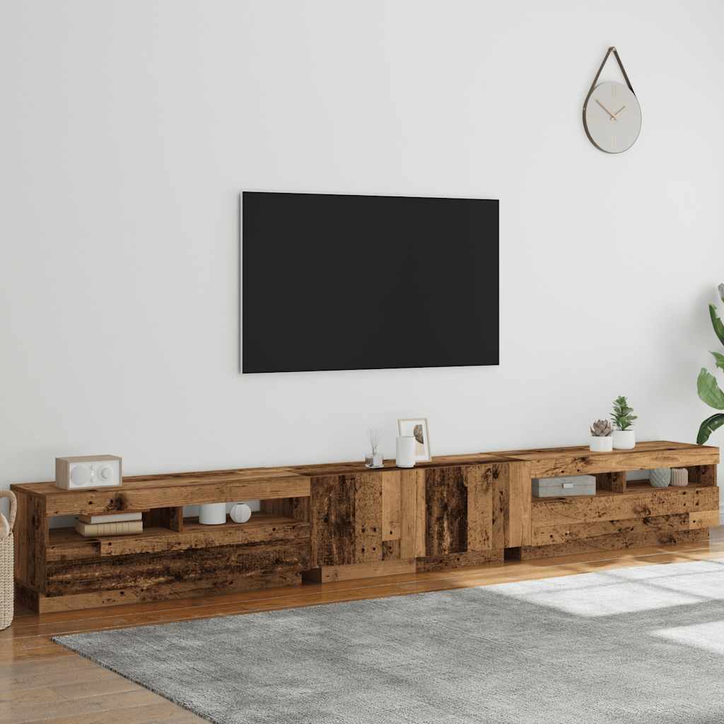 TV Cabinet with LED Lights Old Wood 300x35x40 cm Engineered Wood