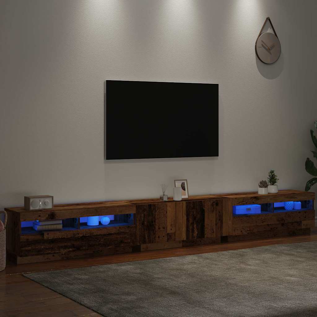 TV Cabinet with LED Lights Old Wood 300x35x40 cm Engineered Wood