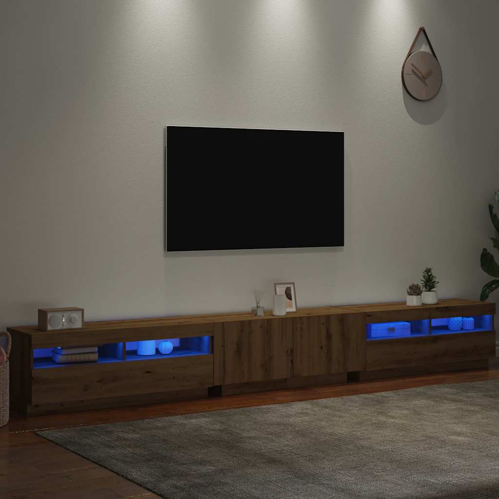 TV Cabinet with LED Lights Artisan Oak 300x35x40 cm Engineered Wood